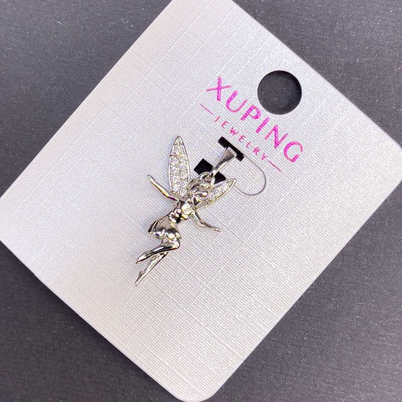 Přívěsek Xuping Víla se bílými štrasami, průměr 14 mm, délka 27 mm, rhodiovaný