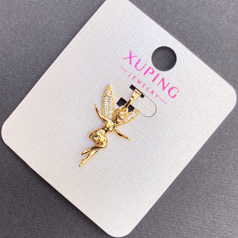 Přívěsek Xuping Víla s bílými krystaly, průměr 14 mm, délka 27 mm, pozlacení 18K