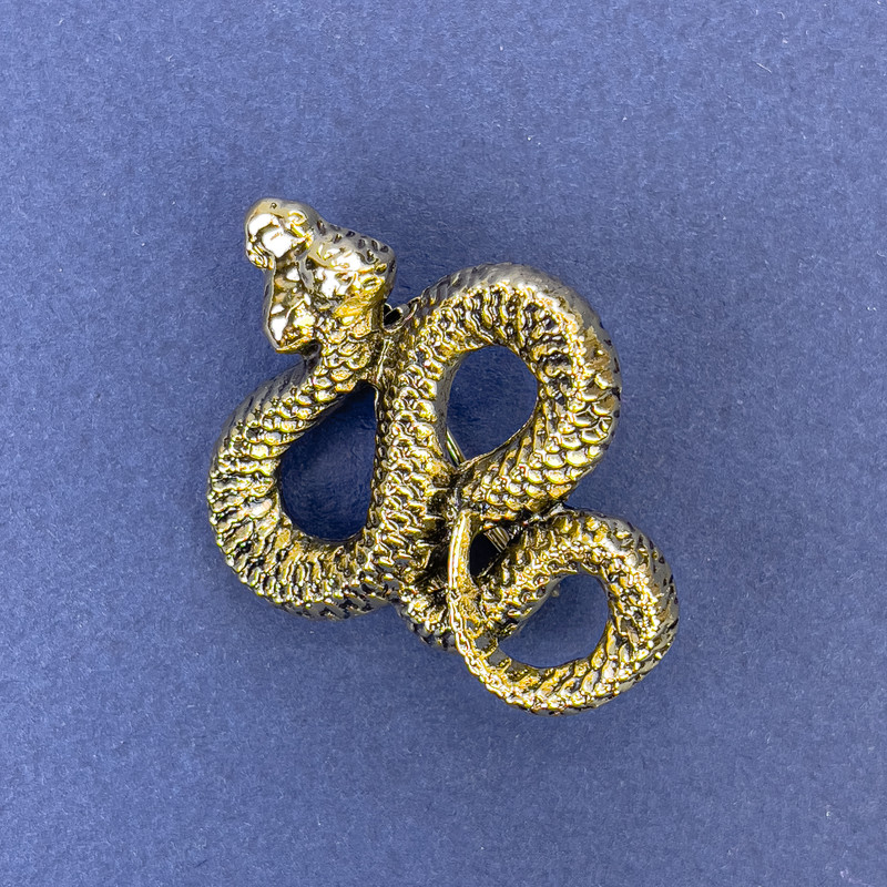 Brožka-přívěšek «Had» zlatý kov 40×31 mm +