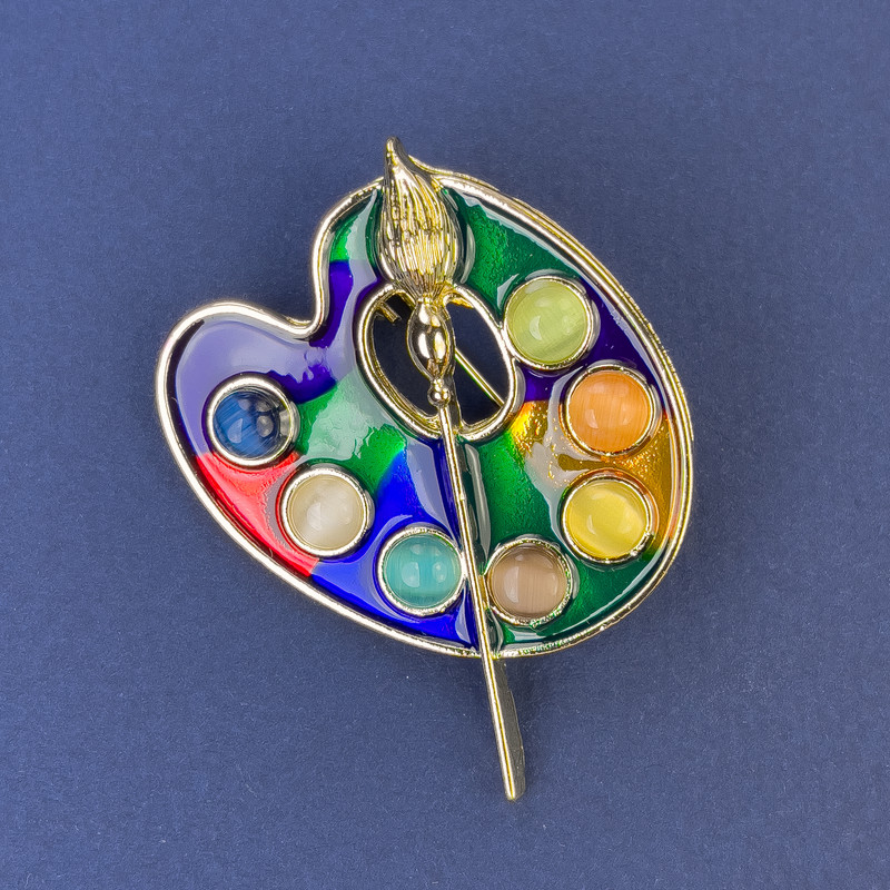 Brož Paleta vícebarevné kočičí oko email zlatý kov 39 × 32 mm+