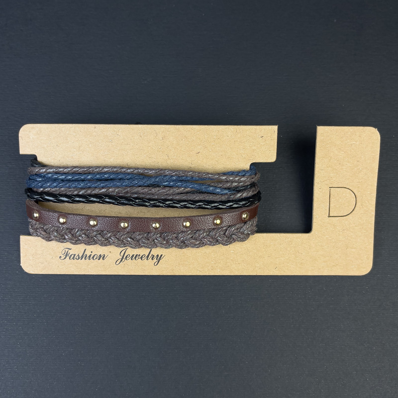 Trojitý náramek z eko kůže a textilu se stažením, délka 18–24 cm+