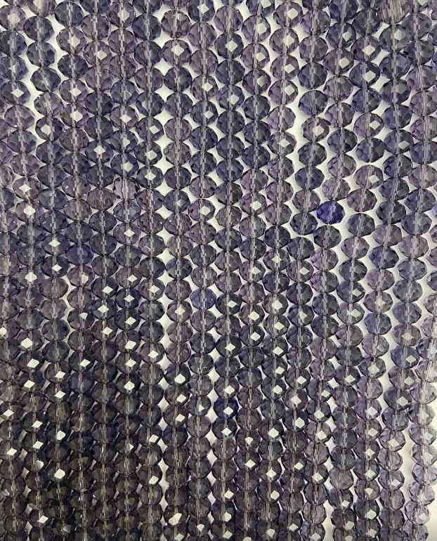 Korálky z českého křišťálu na niti, fialové průhledné fasetované rondely, průměr 8×6,5 mm, délka 40 cm