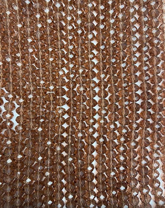 Korálky z českého křišťálu na niti, hnědé, průhledné, broušené rondely, průměr 8×6 mm, délka 40 cm