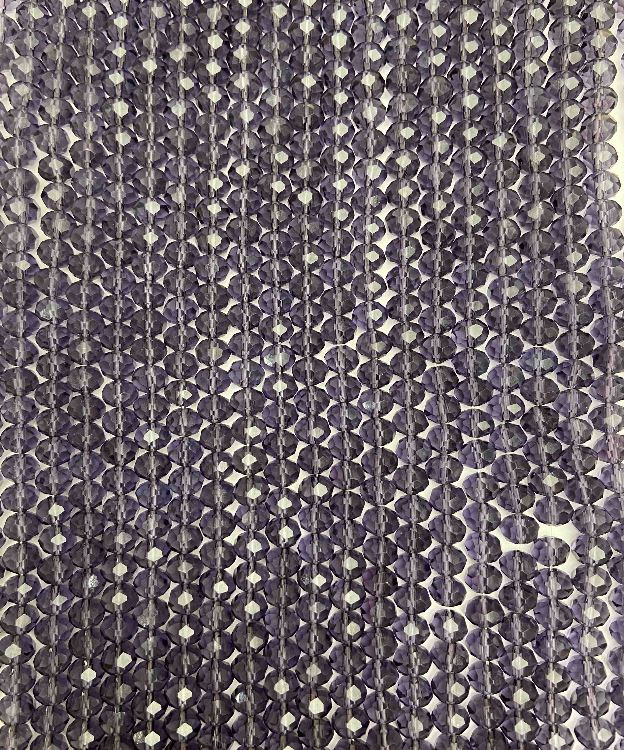 Korálky z českého křišťálu na niti, fialově průhledné, brusované rondely, průměr 8×6 mm, délka 40–42 cm