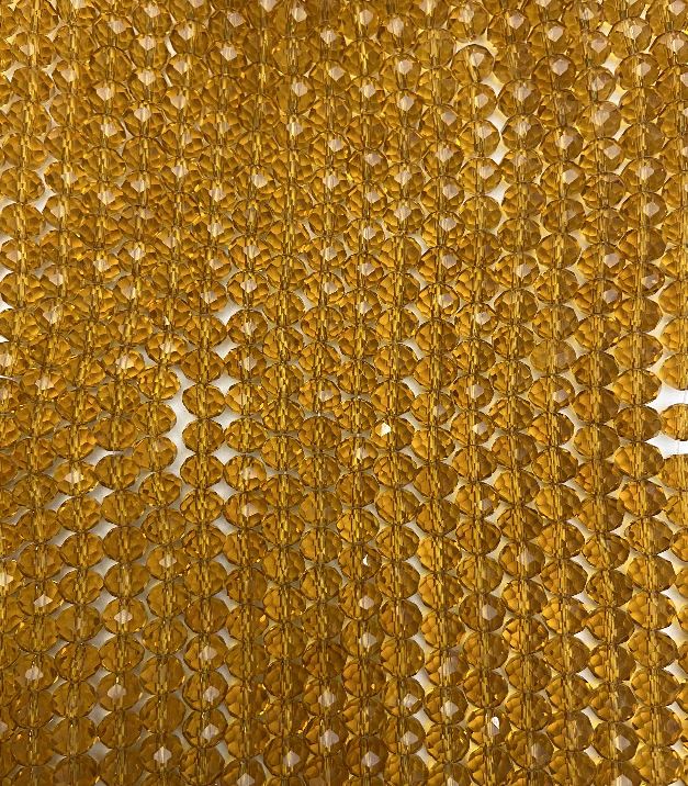 Korálky z Českého křišťálu na vlasové šňůrce, jantarově průhledné, broušené rondely, průměr 8×6 mm, délka 40–41 cm