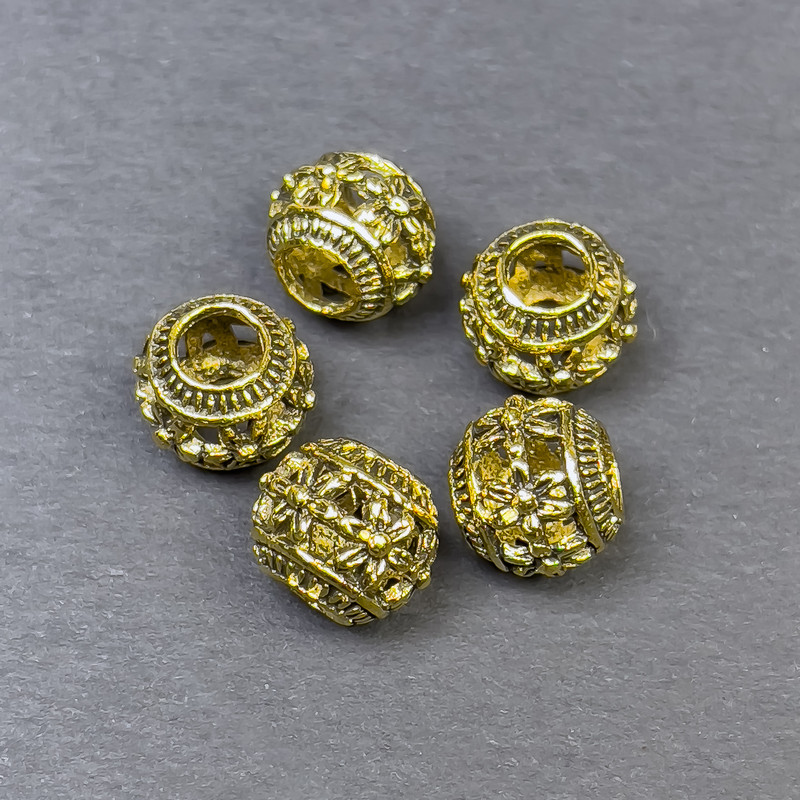 Zlatistá korálka-vložka, barva kovu: zlatá, průměr 9×10 mm, otvor 5 mm, balení 5 ks