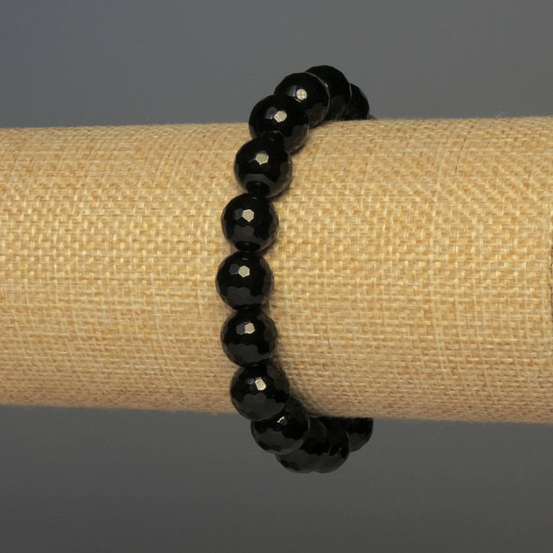 Náramek z broušených achátových kuliček, průměr 10 mm, délka 18 cm, elastický