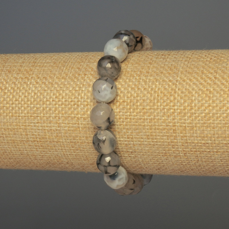 Náramek z achátu Dračí žíla, broušené kuličky, průměr 10 mm ±, délka 18 cm ±, elastický