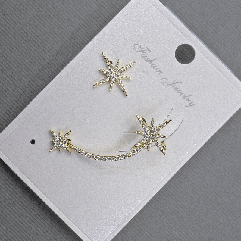 Náušnice pecky s kafem na ucho zlatistý kov 13 × 37 mm ± bílé štrasové kamínky