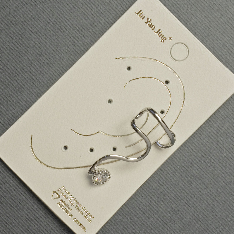 Náušnice CAF na ucho ze stříbrného kovu 16×28 mm ± bílý krystal