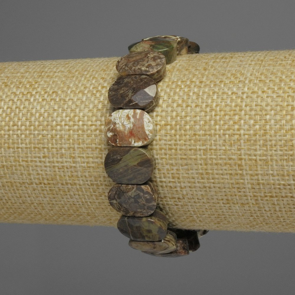 Náramek z oceánského jaspisu s fasetovanými články, průměr 14×10 mm, délka 18 cm, elastický