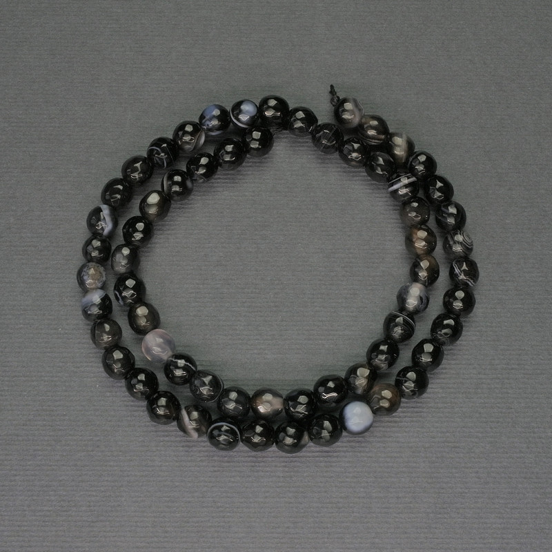 Achátové korálky broušené kuličky, Ø 6 mm ±, na niti, délka cca 37 cm+