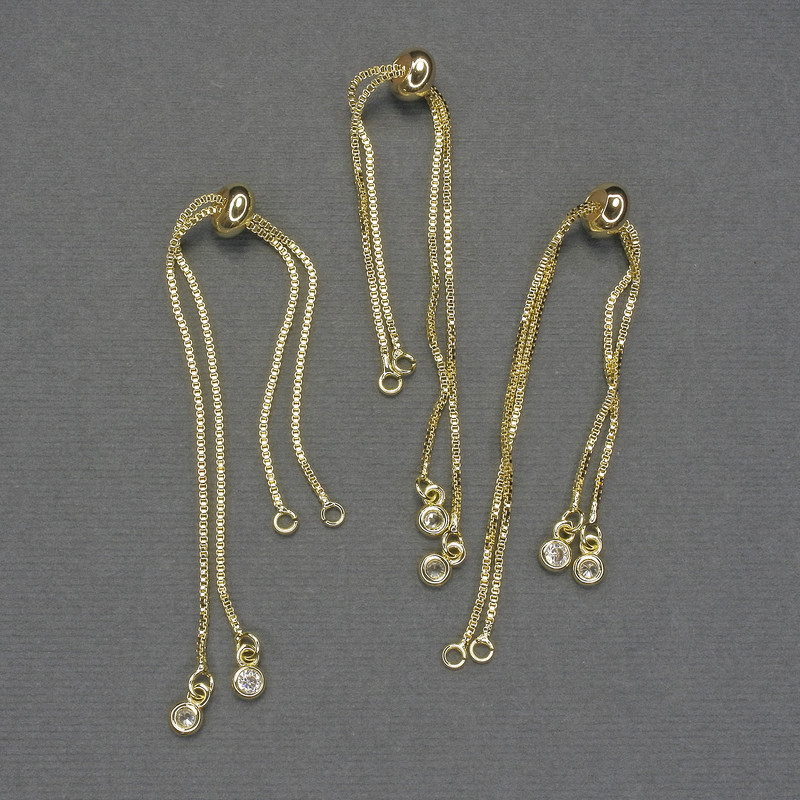 Základ pro náramek s posuvníkem, délka 22 cm ± bílé krystaly, zlatý kov