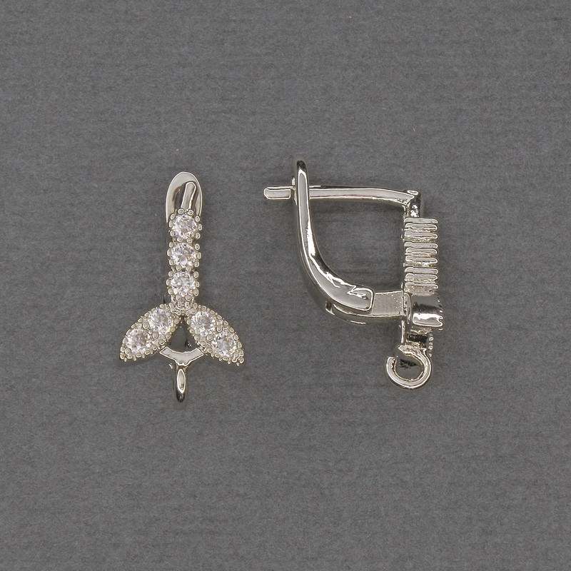 Háčky na náušnice s bílými štrasovými kamínky, stříbrný kov 16×3×9 mm – pár