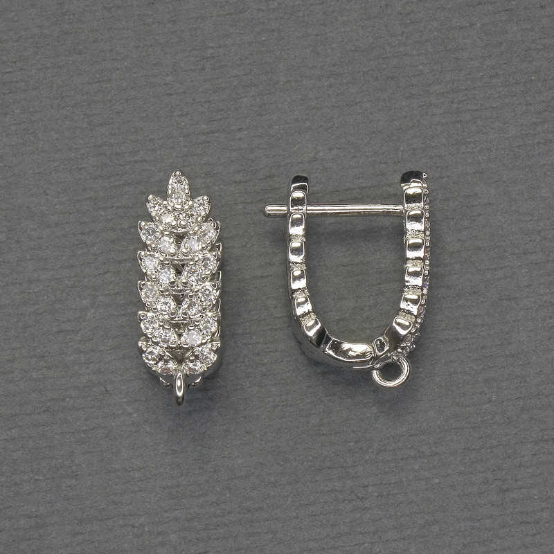 Háčky na náušnice bílé štrasové kamínky, stříbrný kov 18×6,5 mm – pár