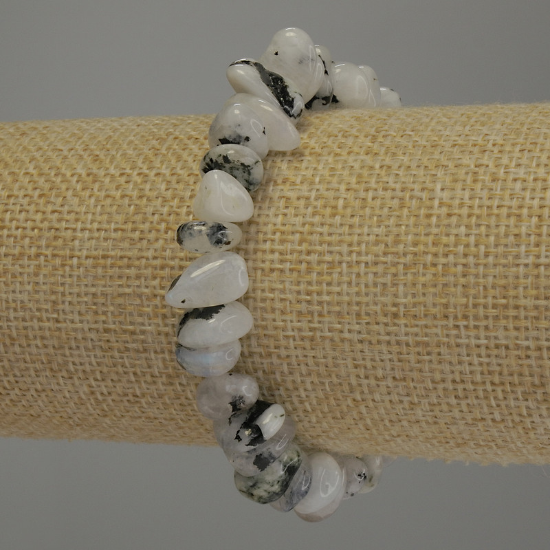 Náramek z adularu, brusované korálky, průměr 10×5–9 mm, délka 18 cm, streč