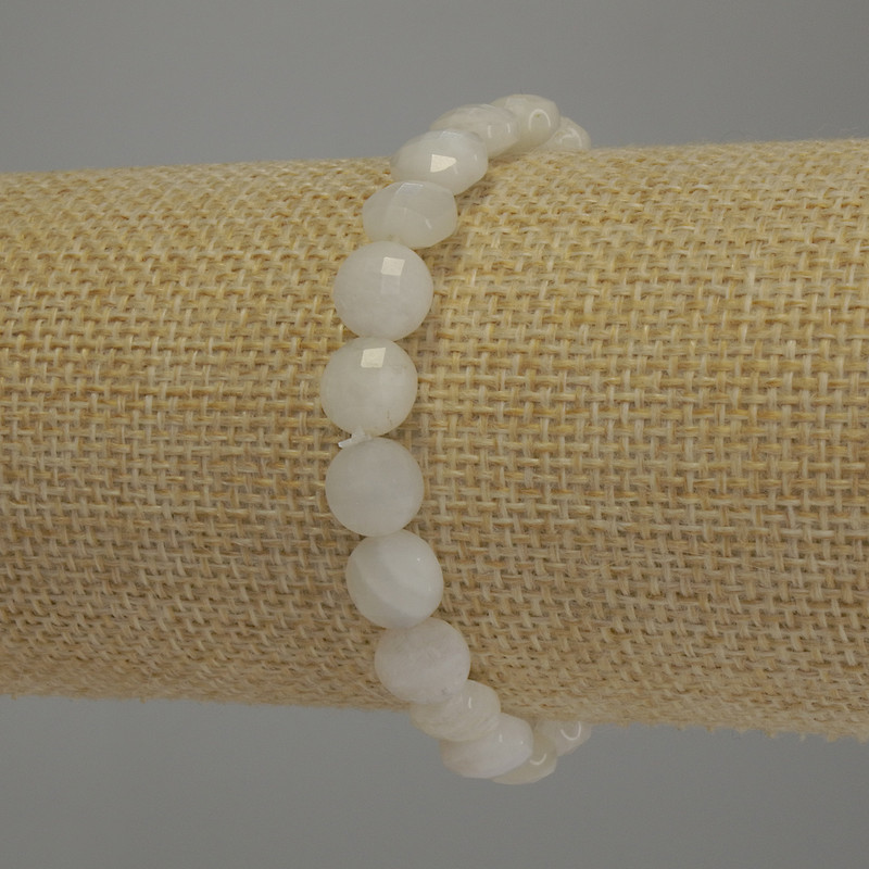 Náramek z adularitu, fasetované mince, průměr 8 mm, délka 18 cm, pružný