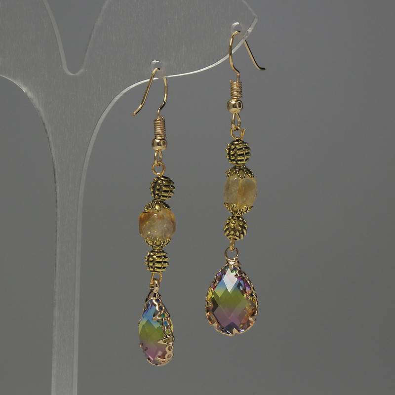 Náušnice z citrínu, facettovaný kubus