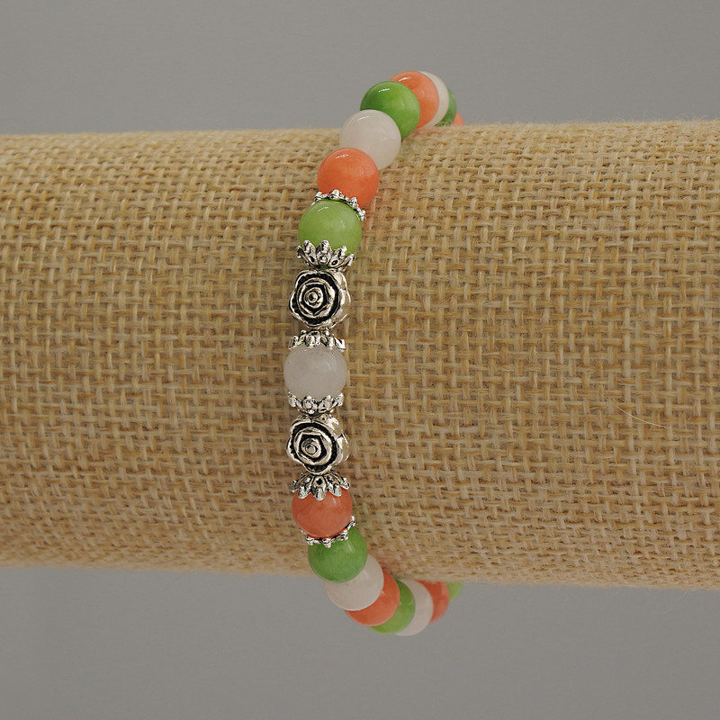 Náramek assort – hladké korálky, průměr 6 mm ±, s kovovými vložkami, délka 18 cm, na pružné gumičce