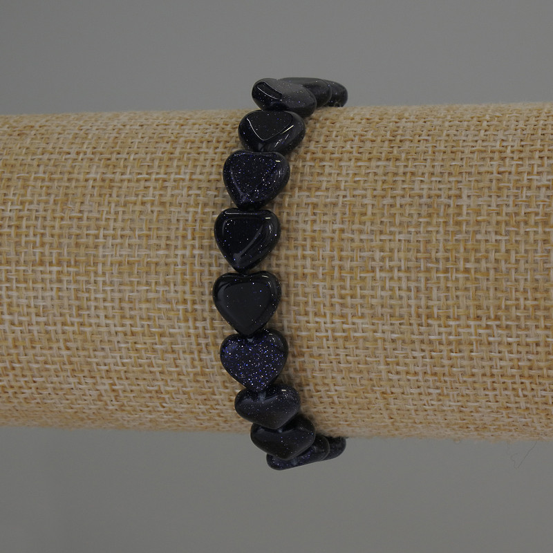 Náramek z aventurínu Noční Kaíra srdíčko, průměr 10×10 mm ±, délka 18 cm, elastický