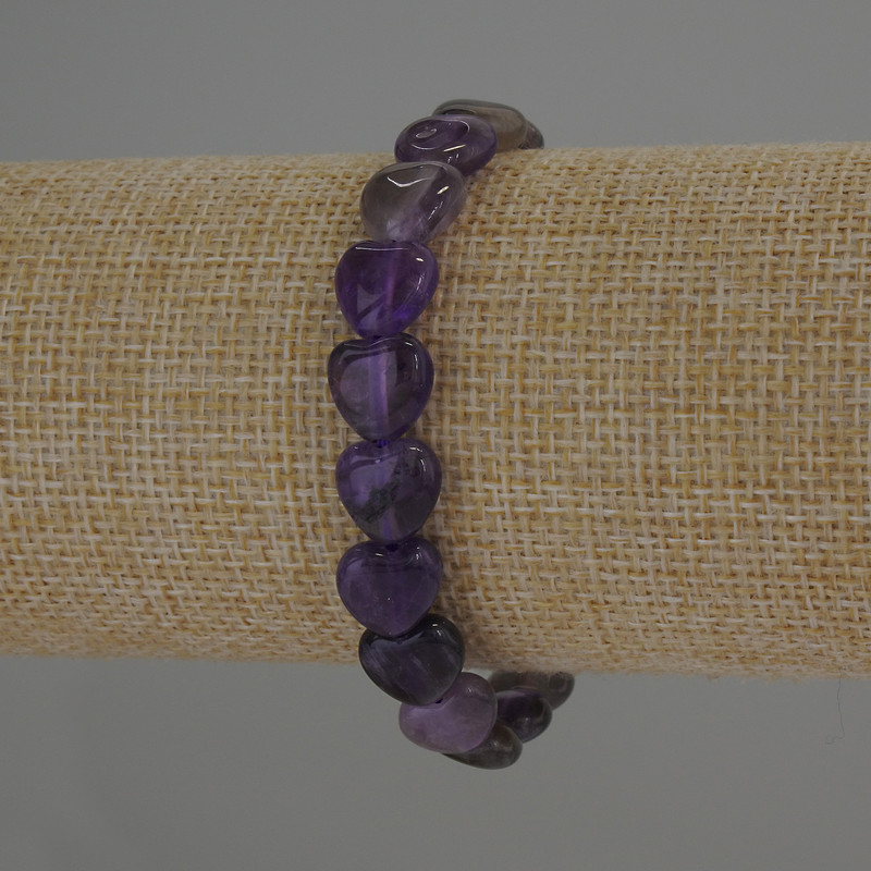 Náramek z ametystu ve tvaru srdce, průměr 10×10 mm, délka 18 cm, elastický