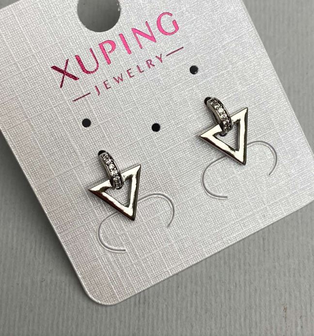 Сережки пусети кульчики Xuping з білими стразами, діаметр 10х13мм+- родій