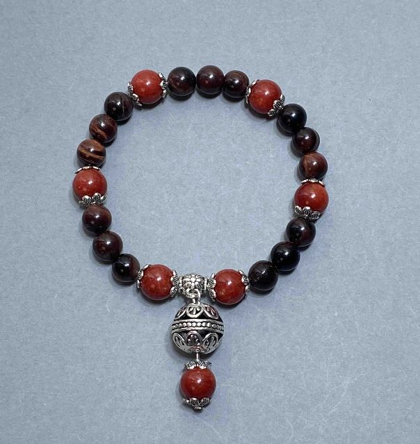 Náramek s různobarevnými kuličkami 8–10 mm, s kovovými vsadkami, délka 18 mm, elastický