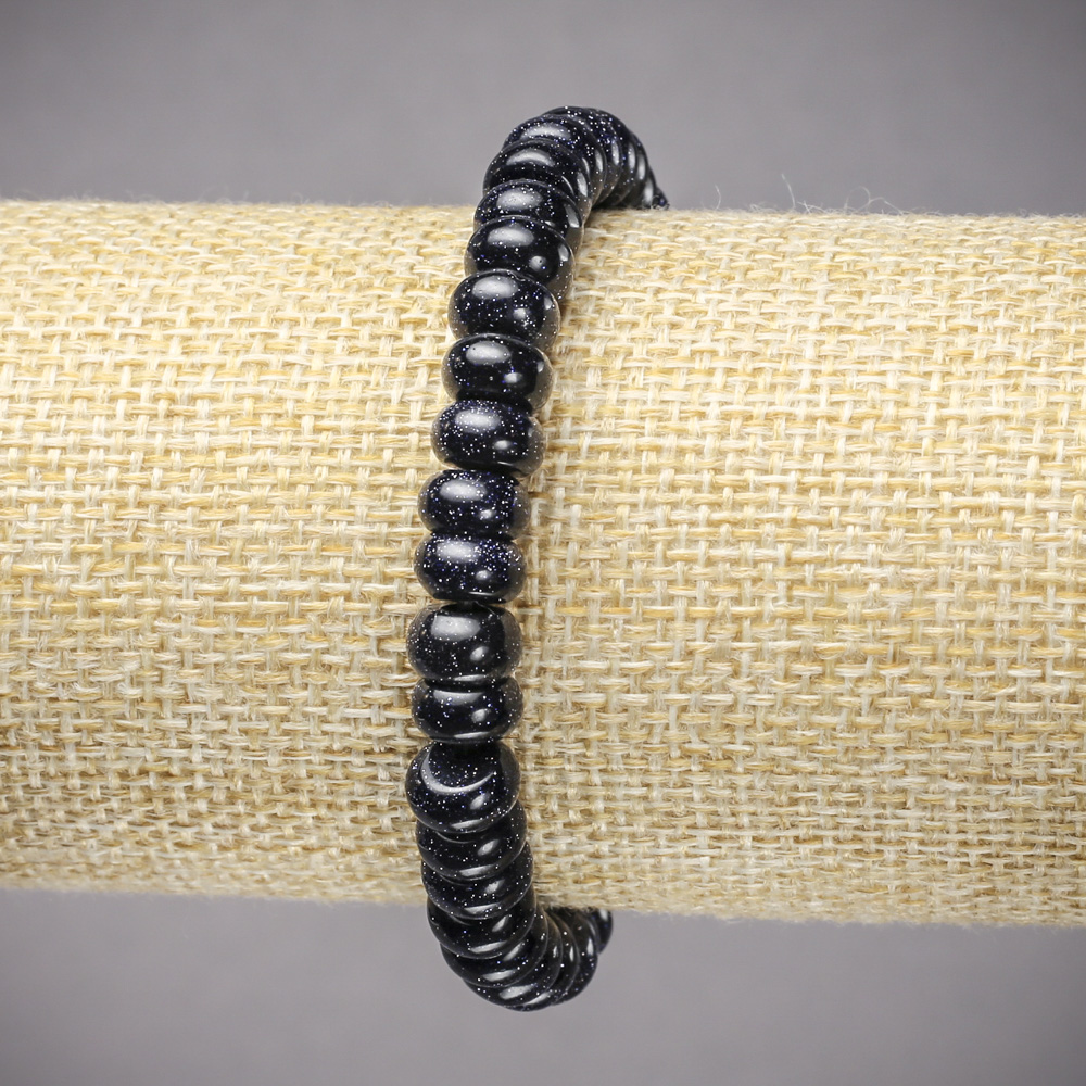 Náramek na elastické gumičce z aventurínu Modrý písek «Noc Káhiry» (lisovaný), hladké rondely, průměr 8×5 mm, délka 18 cm