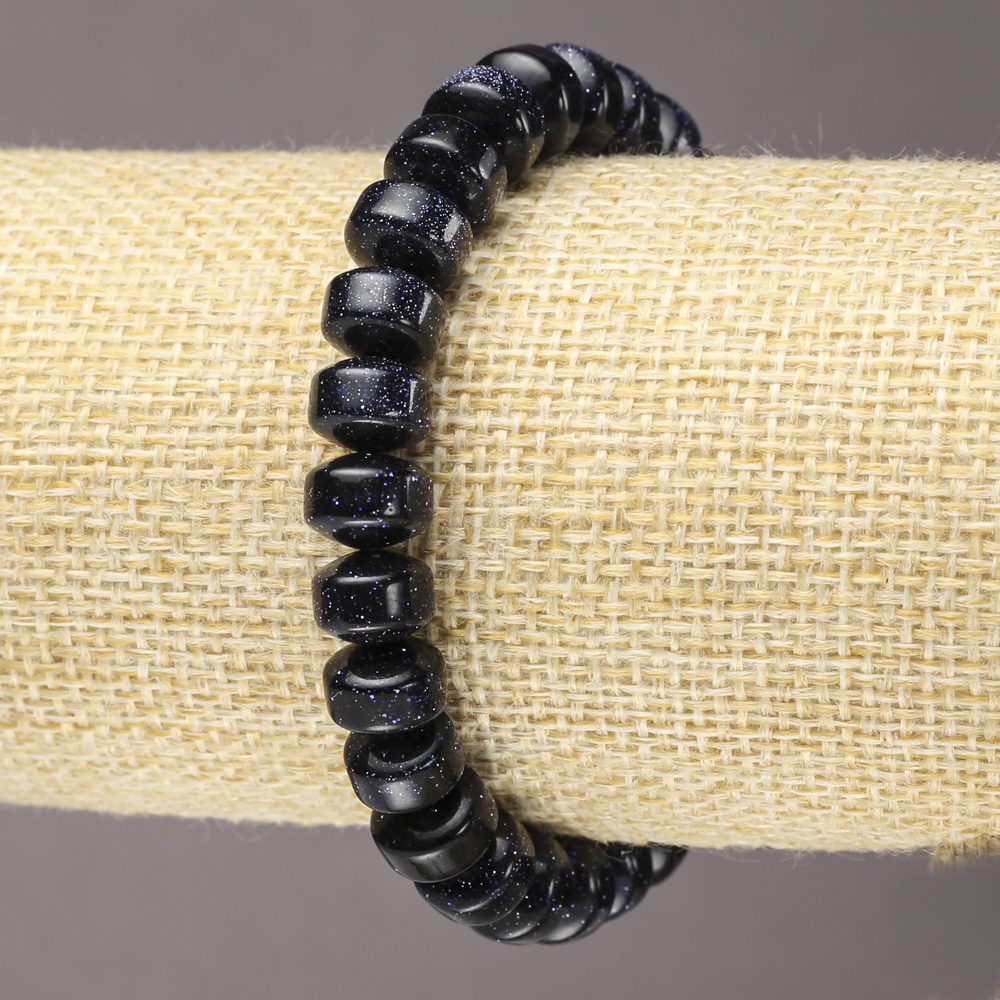 Náramek na gumičku z aventurinu – Noční Káhiry, modrý písek (stlačený) hladký rondel, průměr 9×7 mm