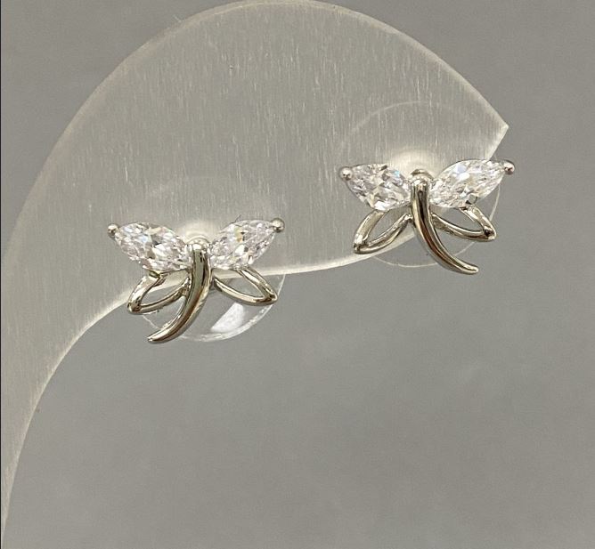 Сережки Пусети білі стрази, діаметр 10х12мм+- сріблястистий метал