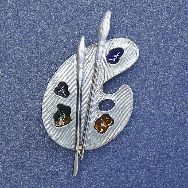 Brož Modrá paleta, smaltovaná, stříbrný kov 50×27 mm