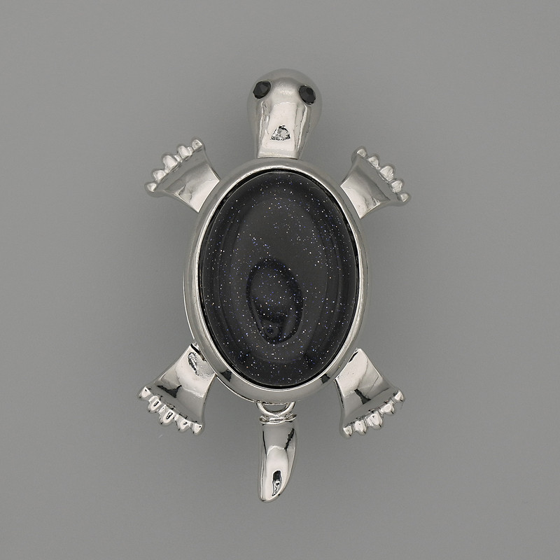 Brož-kulon Želva s aventurinem Noc Kaíra 52×35 mm ± pohyblivé prvky, stříbrný kov