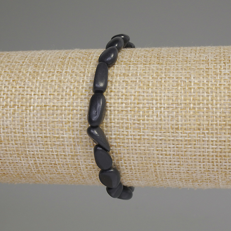 Браслет Шунгіт галтівка, діаметр 8-12х7мм+-, довжина 18см+- стрейч