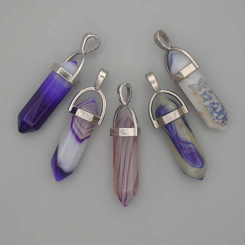 Přívěsek z agátu – šestiúhelníkový krystal, kulička 8×31×41 mm