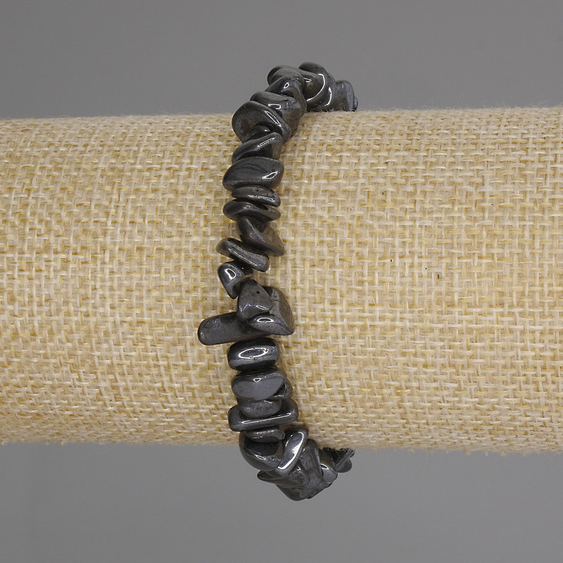 Náramek z hematitu čipových korálků, průměr 8–11×4–6 mm, délka 18 cm, elastický