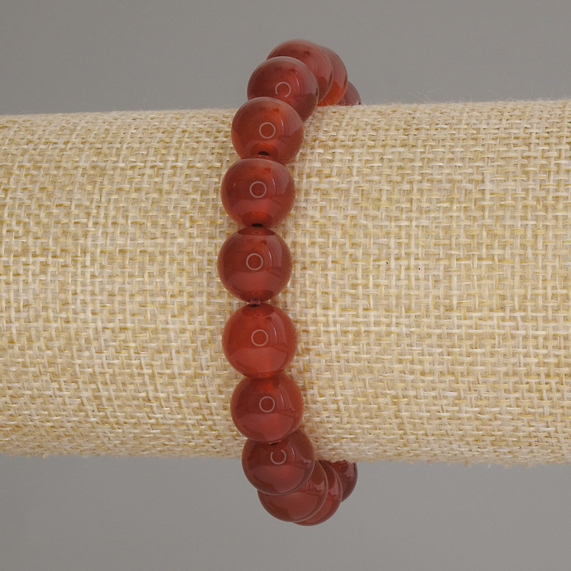 Náramek z karneolu, hladké kuličky, průměr 10 mm ±, délka 18 cm ±, elastický