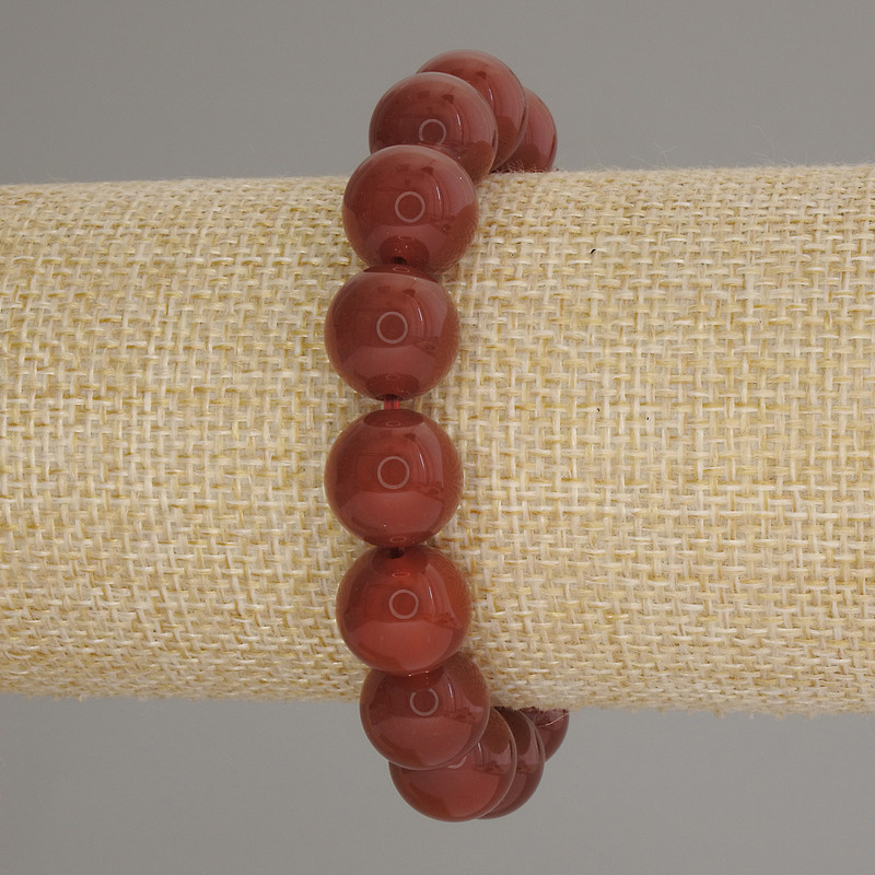 Náramek z karneolu – hladké kuličky, průměr 12 mm ±, délka 18 cm ±, elastický