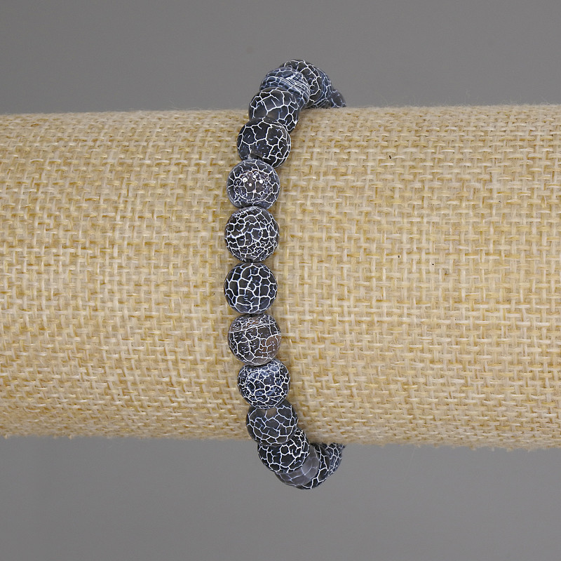 Náramek Mrazivý achát – hladká kulička, průměr 8 mm, délka 18 cm, elastický