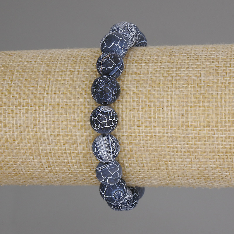 Браслет Морозний Агат гладка кулька, діаметр 10мм+-, довжина 18см +- стрейч