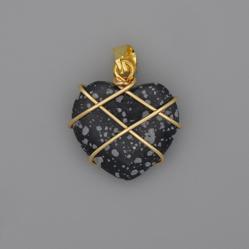 Кулон Серце в обплетені Сніжний Обсидіан 21х21мм+-, діаметр 30мм+