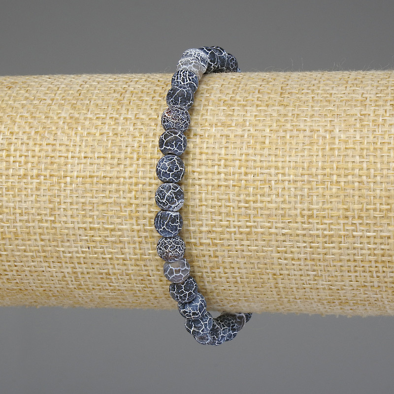 Náramek z modrého ledového achátu, hladké korálky 6 mm, délka 18 cm, pružný