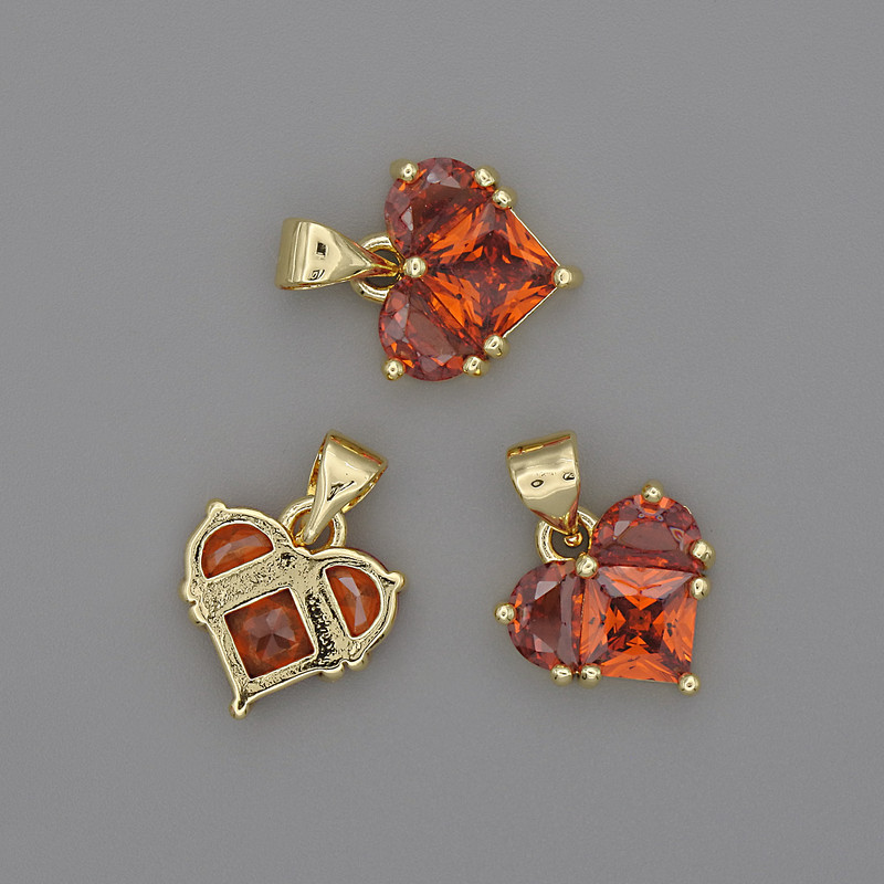 Přívěsek Srdce s červenými krystaly 12×12 mm, délka 17 mm, zlatistý kov