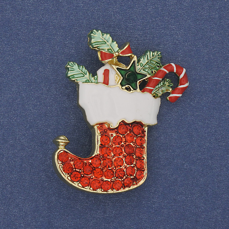Brož/přívěšek Novoroční botka, smalt, červené krystaly, zlatý kov, 38×28 mm +