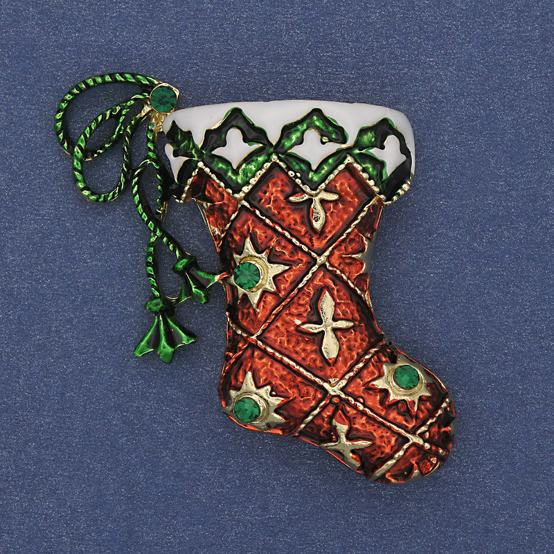Brož Vánoční botička, enamelovaný zlatistý kov, 45×34 mm +