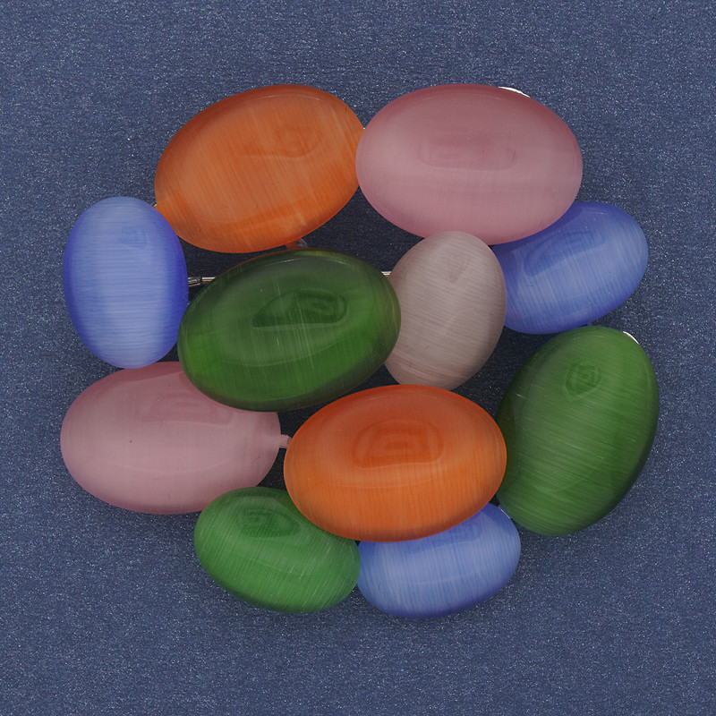 Brožka-přívěšek Akcent, vícebarevné kočičí oko, stříbrný kov, 49 × 45 mm+