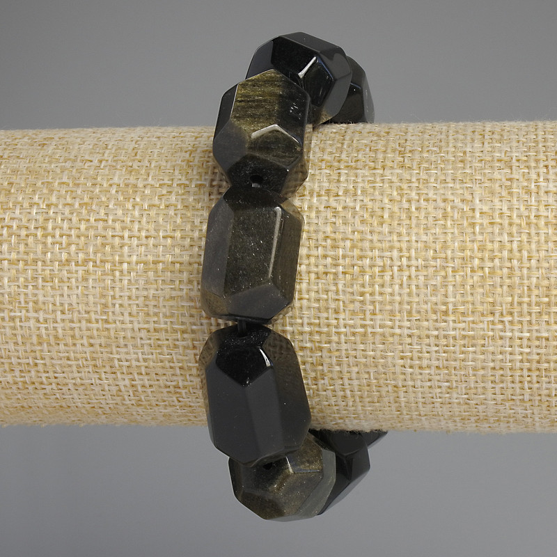 Náramek ze Slunečního obsidiánu, vícehranný, průměr 20×15–16 mm, délka 18 cm +