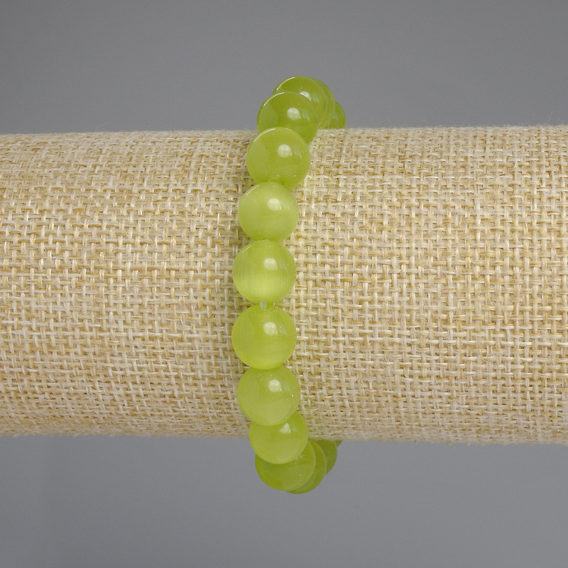 Náramek z kočičího oka – hladké kuličky, průměr 9 mm, délka 18 cm, elastický