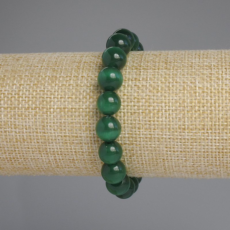 Náramek z kamene kočičí oko – hladká korálka, průměr 10 mm, délka cca 18 cm, na elastické šňůrce