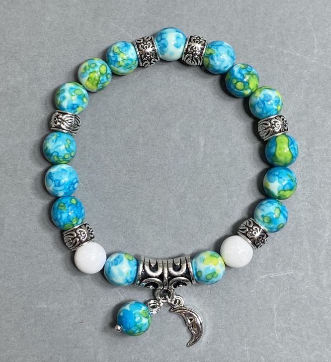 Náramek achát variscit (kusový) korálek, průměr 8,5 mm, délka 18 cm, elastický