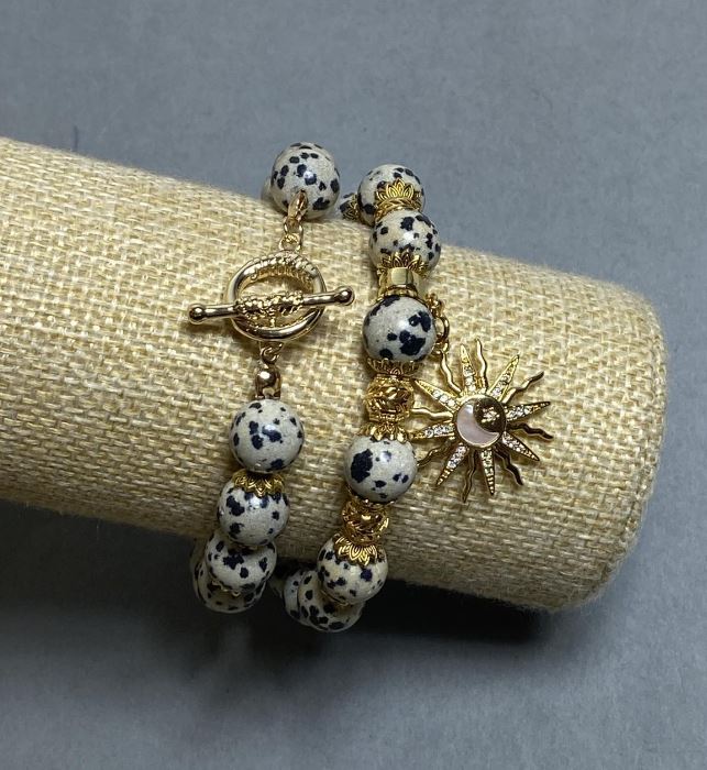 Sada náramků z dalmatinského jaspisu — kulička 10 mm, délka 20 mm+